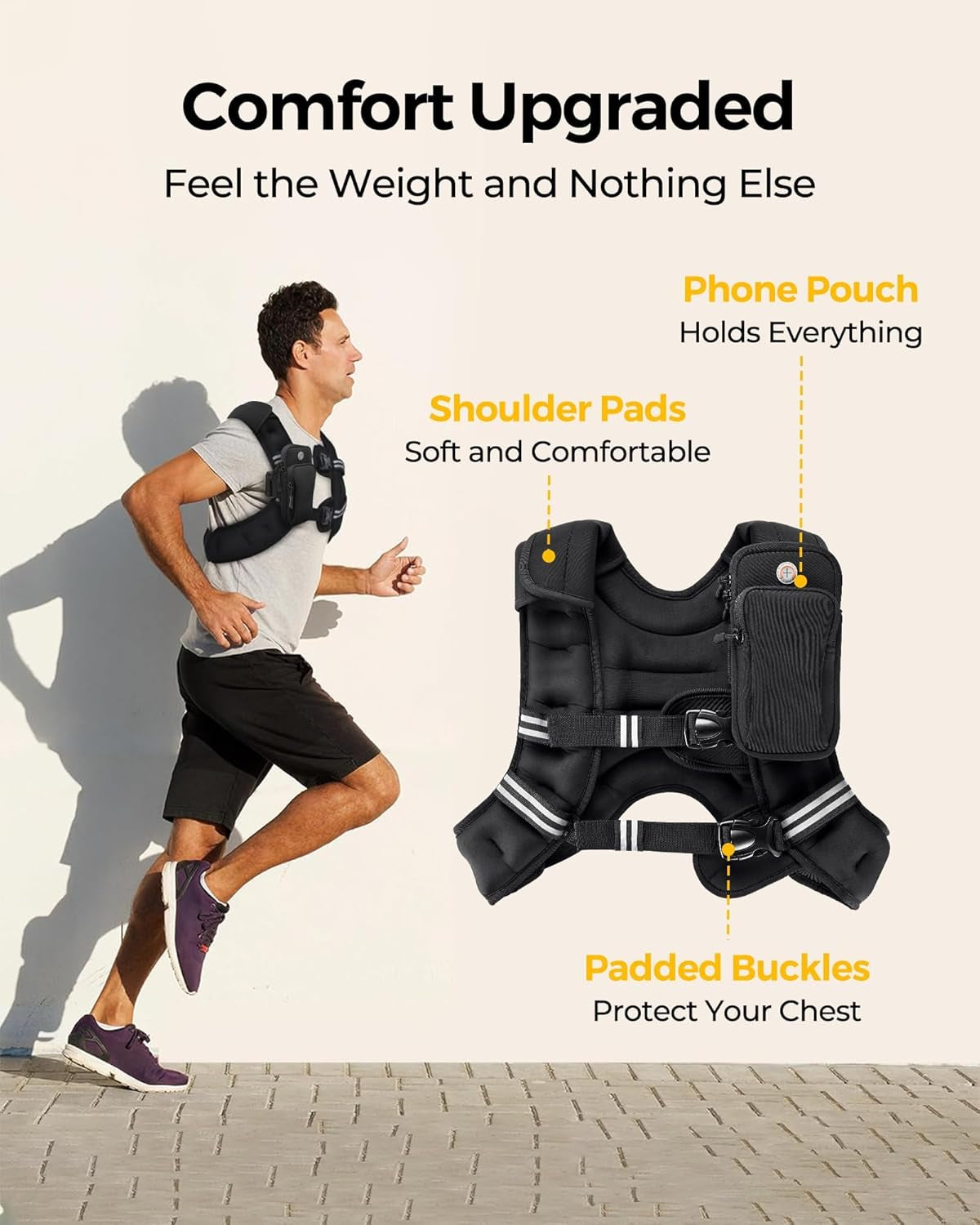 Adjustable Weighted Vest for Strength Training and Cardio, Available in 6Lb to 30Lb Options with Reflective Stripe for Enhanced Visibility