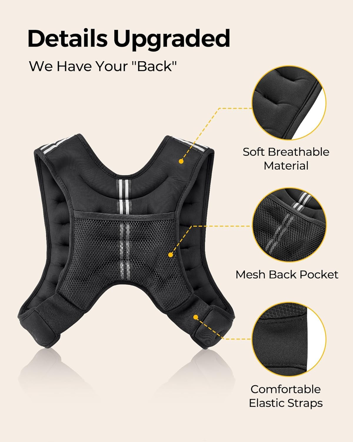 Adjustable Weighted Vest for Strength Training and Cardio, Available in 6Lb to 30Lb Options with Reflective Stripe for Enhanced Visibility